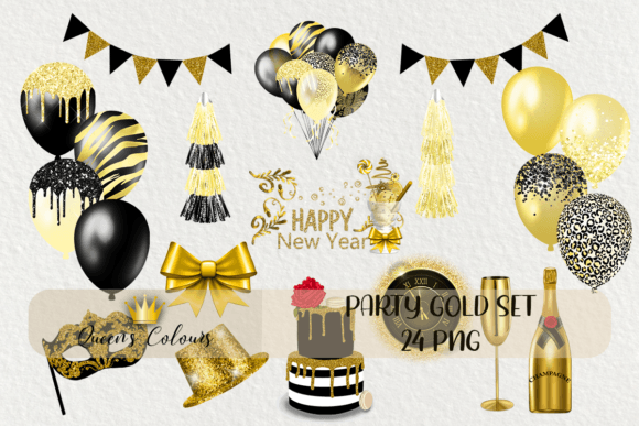 Elevate Your Designs with Gold New Year Clipart and Party Supplies